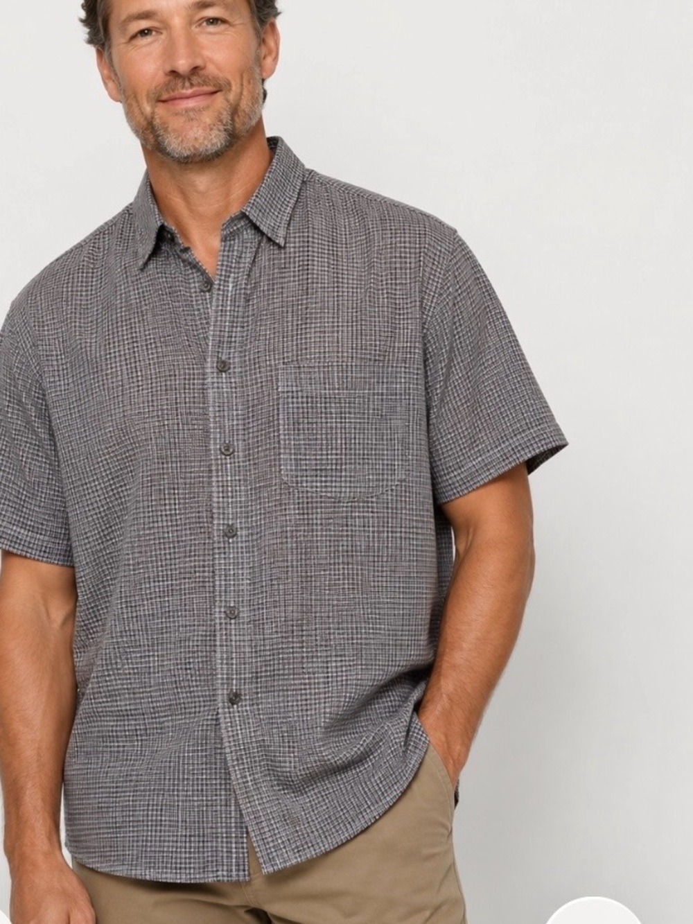 Men's Van Heusen Black & White Plaid Wrinkle Free Button Down Short Sleeve Shirt